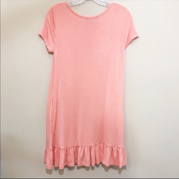 Annabelle Mini Dress Peach Short Sleeve Ruffle Hem - Picture 3 of 7